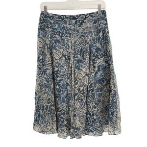 Charter Club Silk Skirt A Line Women 6 Blue Tan‎ Floral Flowy Whimsical